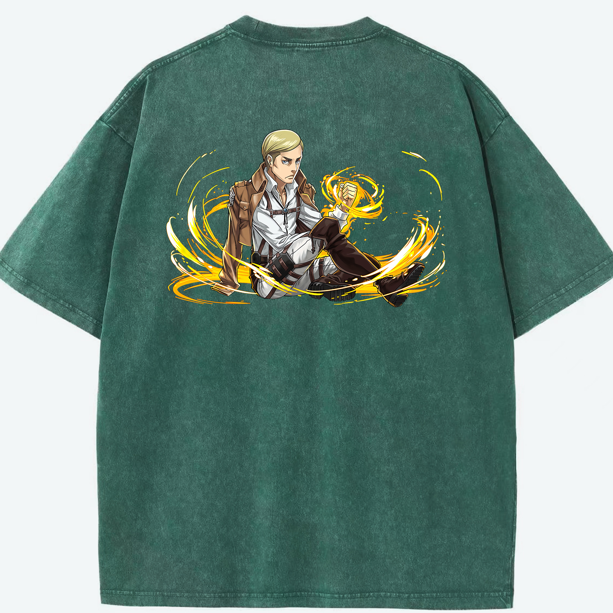 （画像用） 進撃の巨人 エルヴィン・スミス Attack on Titan Erwin Smith 綿100% ヴィンテージ風 半袖Tシャツ（背面プリント）